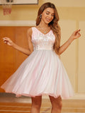 Vestido de cóctel corto/mini sin mangas con escote en V y lentejuelas de corte A/princesa para fiesta de graduación y regreso a casa