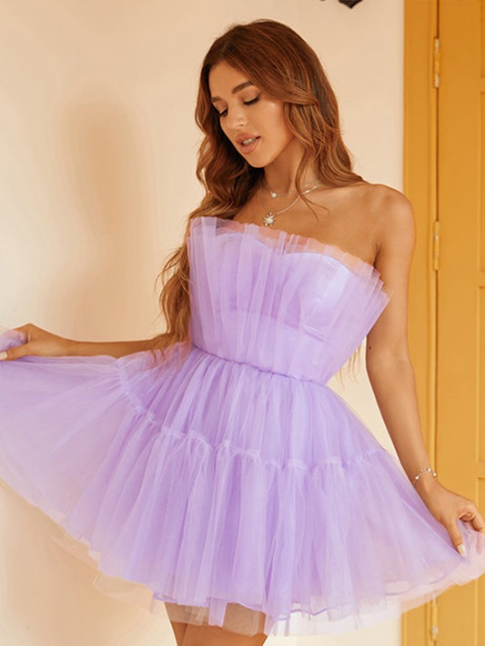 A-Linie/Princess-Linie Tüll Rüschen Trägerlos Ärmellos Kurz/Mini Cocktailkleider Homecoming Ballkleid