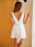 Vestido de cóctel corto/mini sin mangas, corte A/princesa, de gasa, con volantes, escote en V, para fiesta de graduación y regreso a casa