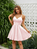 A-Linie/Princess-Linie Seide wie Satin Gerüscht V-Ausschnitt Ärmellos Kurz/Mini Kleider Ballkleid Homecoming