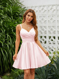 A-Linie/Princess-Linie Seide wie Satin Gerüscht V-Ausschnitt Ärmellos Kurz/Mini Kleider Ballkleid Homecoming