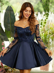 A-Linie/Princess-Linie Satin Spitze Schulterfrei Lange Ärmel Kurz/Mini Kleider Ballkleid