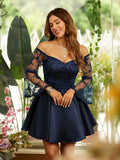 A-Linie/Princess-Linie Satin Spitze Schulterfrei Lange Ärmel Kurz/Mini Kleider Ballkleid