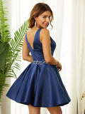 A-Linie/Princess-Linie Satin Applikationen V-Ausschnitt Ärmellos Kurz/Mini Kleider Ballkleid