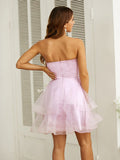 Vestido de fiesta de graduación, corte A/princesa, de tul fruncido, escote corazón, sin mangas, corto/mini