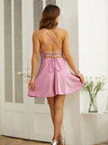 A-Linie/Princess-Linie Geraffte Spaghettiträger Ärmellos Kurz/Mini Kleider Ballkleid