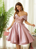 A-Linie/Princess-Linie Satin Perlenbesetzt Schulterfrei Ärmellos Knielang Kleider Ballkleid