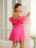 A-Linie/Princess-Linie Chiffon Gerüscht Schulterfrei Kurze Ärmel Kurz/Mini Kleider Ballkleid