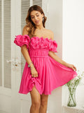 A-Linie/Princess-Linie Chiffon Gerüscht Schulterfrei Kurze Ärmel Kurz/Mini Kleider Ballkleid