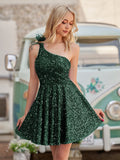 Royal Blue - One Shoulder A Line Sequins Homecoming Dresses With Feathers