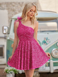 Royal Blue - One Shoulder A Line Sequins Homecoming Dresses With Feathers