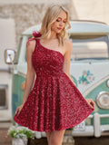 Royal Blue - One Shoulder A Line Sequins Homecoming Dresses With Feathers