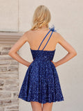 Royal Blue - One Shoulder A Line Sequins Homecoming Dresses With Feathers