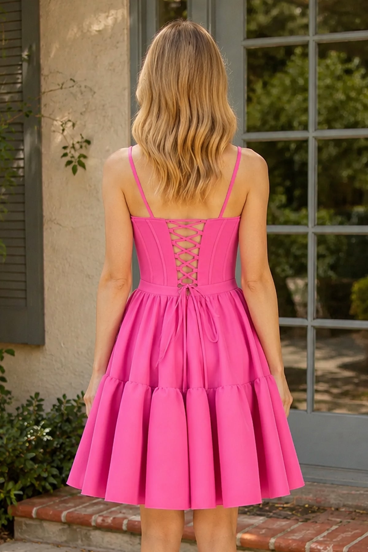 A-line Ruffled Lace-Up Homecoming Dress