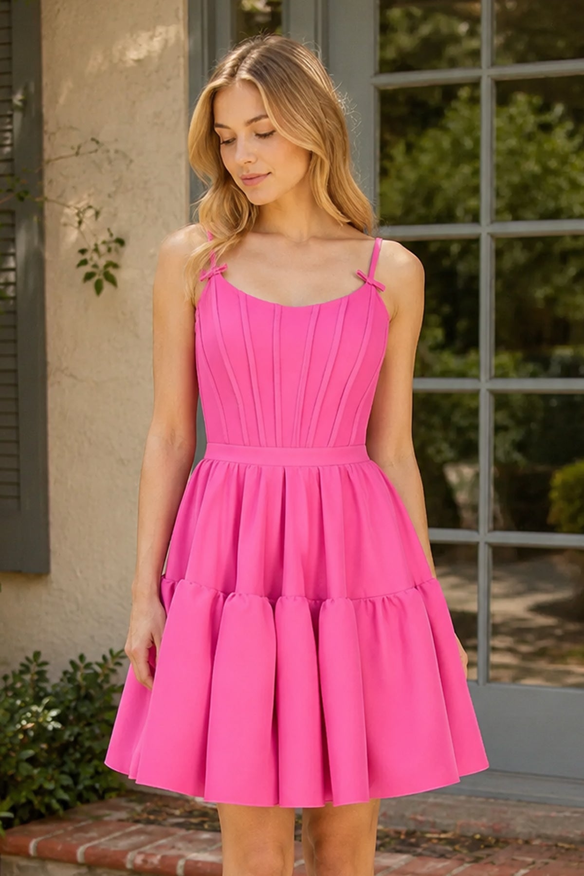 A-line Ruffled Lace-Up Homecoming Dress