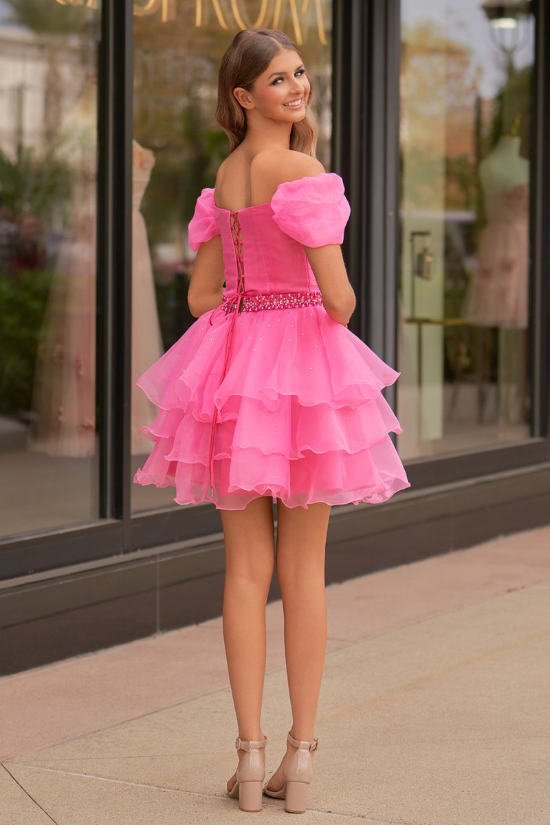 Hot Pink Off-the-Shoulder Ruffle Short Homecoming Dress