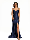 Fuchsia Satin Simple Mermaid Prom Dress