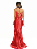 Fuchsia Satin Simple Mermaid Prom Dress