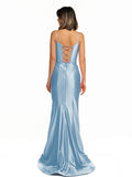 Fuchsia Satin Simple Mermaid Prom Dress