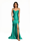 Fuchsia Satin Simple Mermaid Prom Dress