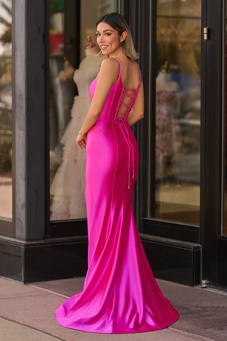 Hot Pink Mermaid Satin Simple Prom Dress