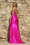 Spaghetti Straps Satin Mermaid Prom Dress with Slit