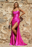 Spaghetti Straps Satin Mermaid Prom Dress with Slit