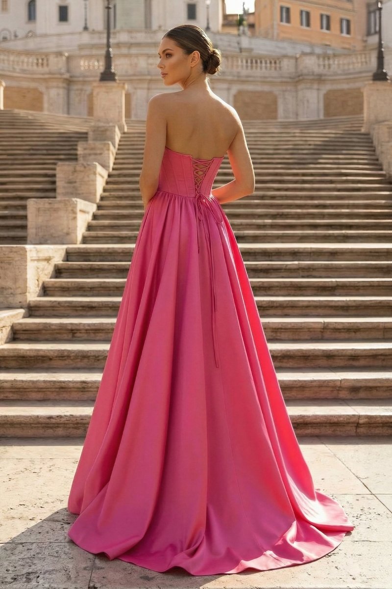 Hot Pink Sweetheart Lace-Up A-Line Long Formal Dress