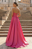 Hot Pink Sweetheart Lace-Up A-Line Long Formal Dress