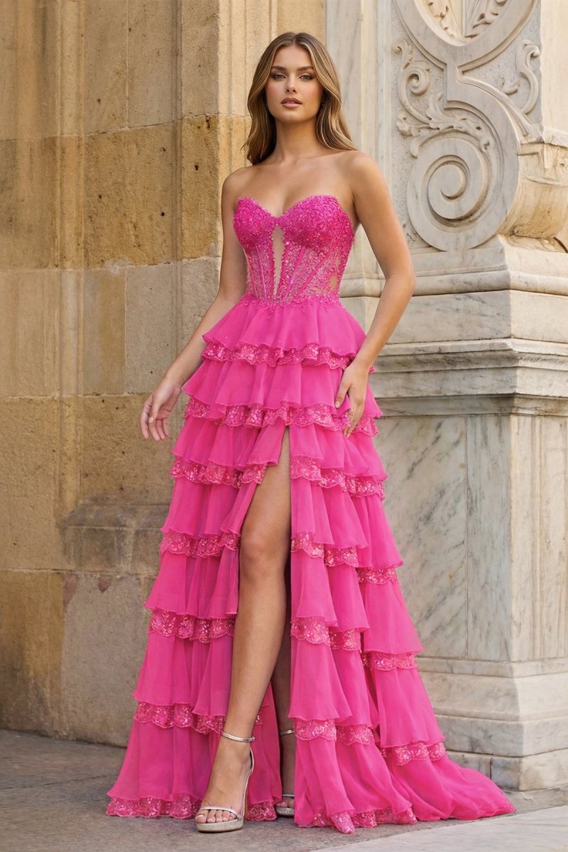 Sky Blue Sweetheart A Line Sequined Lace Ruffled Long Prom Dresses With Appliques
