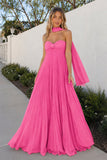 A Line Light Pink Sweetheart Chiffon Long Prom Dress
