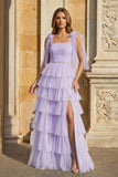 Light Blue Pleated Ruffle Prom Dress with Bow Tie Straps