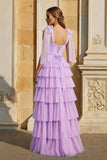 Light Blue Pleated Ruffle Prom Dress with Bow Tie Straps