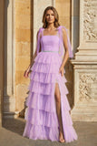 Light Blue Pleated Ruffle Prom Dress with Bow Tie Straps