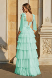 Light Blue Pleated Ruffle Prom Dress with Bow Tie Straps