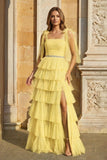 Light Blue Pleated Ruffle Prom Dress with Bow Tie Straps