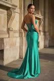 Fuchsia Spaghetti Straps Mermaid Satin Slit Prom Dresses