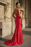 Fuchsia Spaghetti Straps Mermaid Satin Slit Prom Dresses