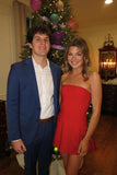 Red - Strapless Satin Pleated A-line Short Homecoming Dress
