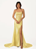 Fuchsia Beaded Strapless Applique Formal Dress with Slit