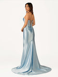 Fuchsia Beaded Strapless Applique Formal Dress with Slit