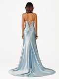 Fuchsia Beaded Strapless Applique Formal Dress with Slit