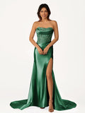 Fuchsia Beaded Strapless Applique Formal Dress with Slit