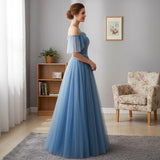 Blue Off Shoulder Prom Dress,Evening Ball Gowns,Cocktail Dress,Maxi Dress,Christmas Gowns,Formal Prom Dress,Princess Dress,Tulle Ball Gowns