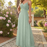 Solid Color Maxi Dress with Spaghetti Strap: Bridesmaid Formal Gown, Feminine Backless Long Dress for Summer Garden Party