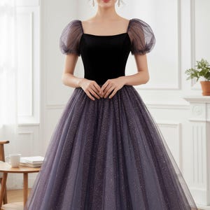 Fairy Purple Short Sleeves Tulle Prom Dress,Princess Dress,Evening Gowns,Cocktail Dress,Maxi Dress,Christmas Gowns,Sequins Dress,Ball Gowns