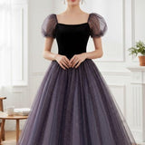 Fairy Purple Short Sleeves Tulle Prom Dress,Princess Dress,Evening Gowns,Cocktail Dress,Maxi Dress,Christmas Gowns,Sequins Dress,Ball Gowns