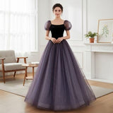 Fairy Purple Short Sleeves Tulle Prom Dress,Princess Dress,Evening Gowns,Cocktail Dress,Maxi Dress,Christmas Gowns,Sequins Dress,Ball Gowns
