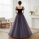 Fairy Purple Short Sleeves Tulle Prom Dress,Princess Dress,Evening Gowns,Cocktail Dress,Maxi Dress,Christmas Gowns,Sequins Dress,Ball Gowns