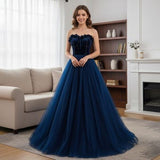 High Quality Blue Tube A-Line Prom Dress,Cocktail Dress,Christmas Evening Birthday Graduation Party Gowns,Fantasy Ball Gowns,Princess Dress